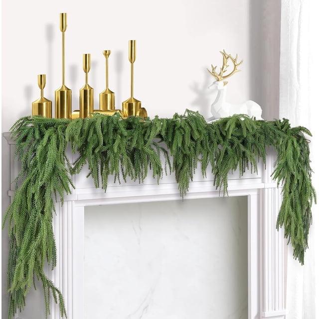 Seasonal Offers 2 Pcs Artificial Norfolk Pine Garlands, Real Touch Winter Pine Garland, Green Artificial Greenery Garland for Table, Mantle, Wall, Indoor, Outdoor Christmas Decorations (2, 6 FT)