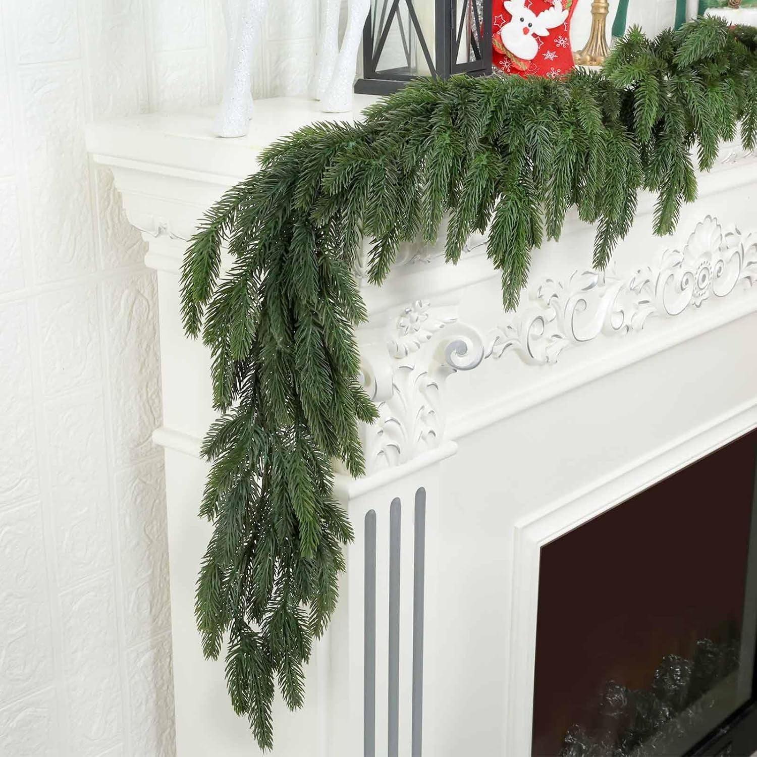 6FT Artificial Norfolk Pine Garlands, Real Touch Greenery Garland, Soft Bendable Garland Christmas Decorations, Greenery Garland for Table,Mantle, Wall, Indoor, Outdoor Thanksgiving Decorations