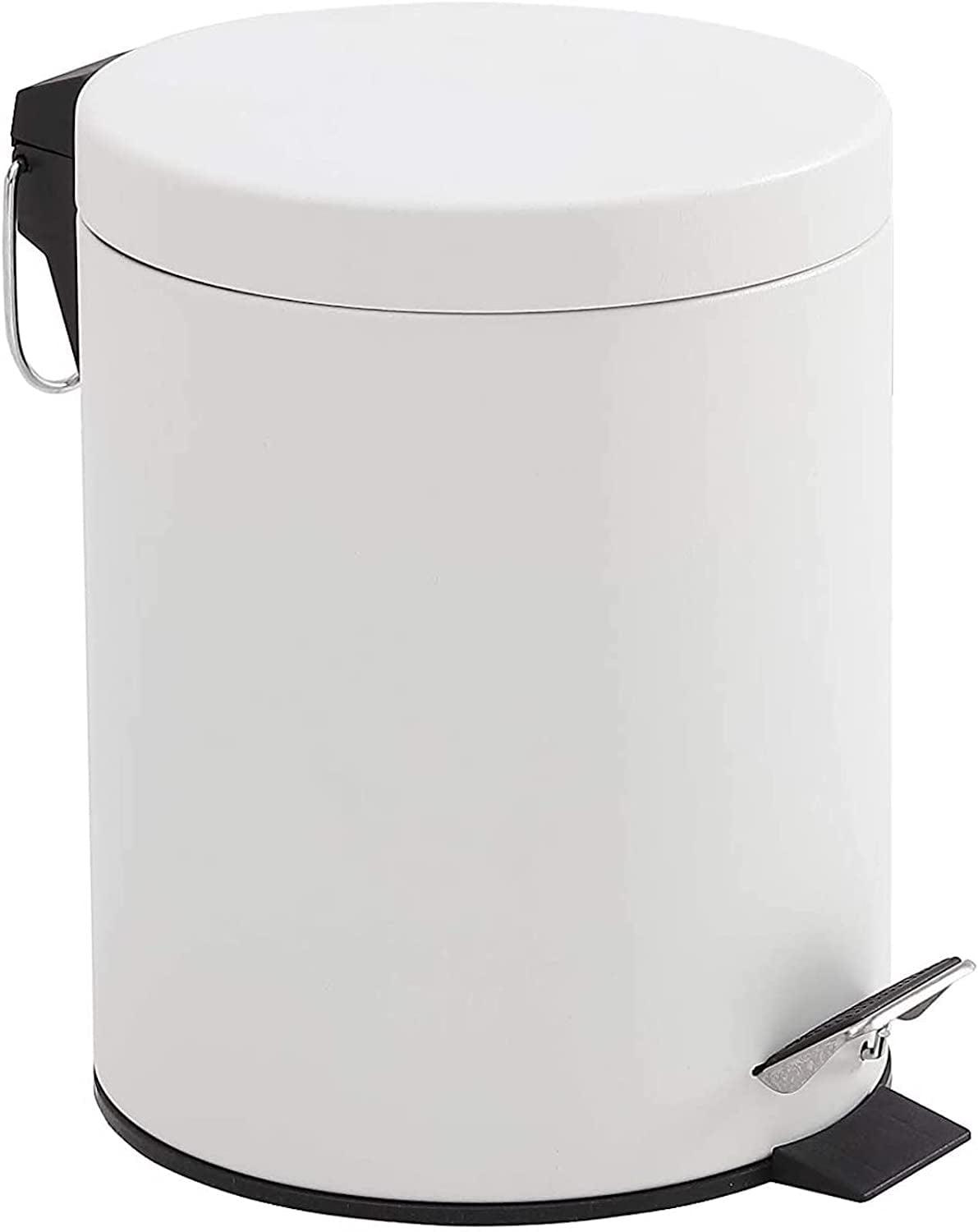 Matte White Steel Round Step Trash Can with Removable Inner Bucket