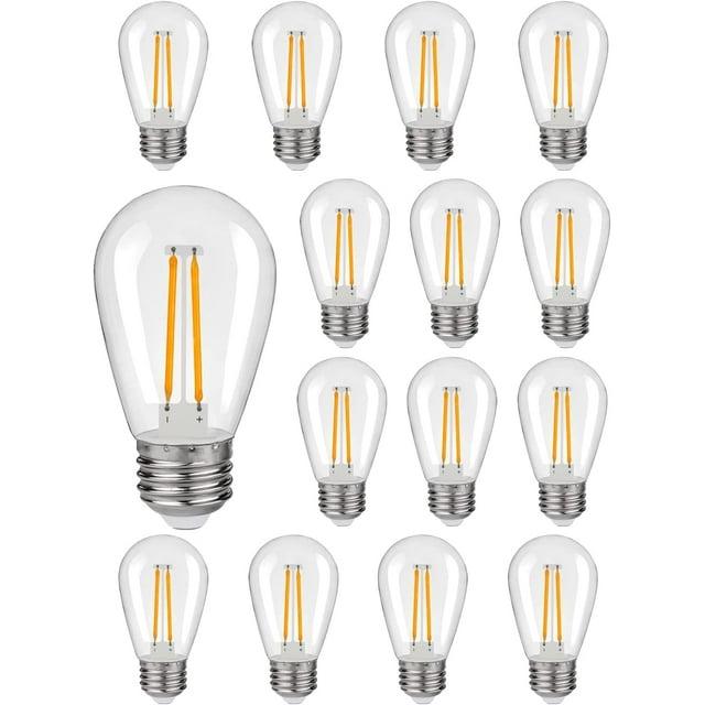 Svater Replacement Bulbs for Outdoor String Lights, 15 Pack S14 LED Bulbs for Patio, E26 Base 1W Bulb Equal to 11W Incandescent, Dimmable,Shatterproof 2700K Warm White