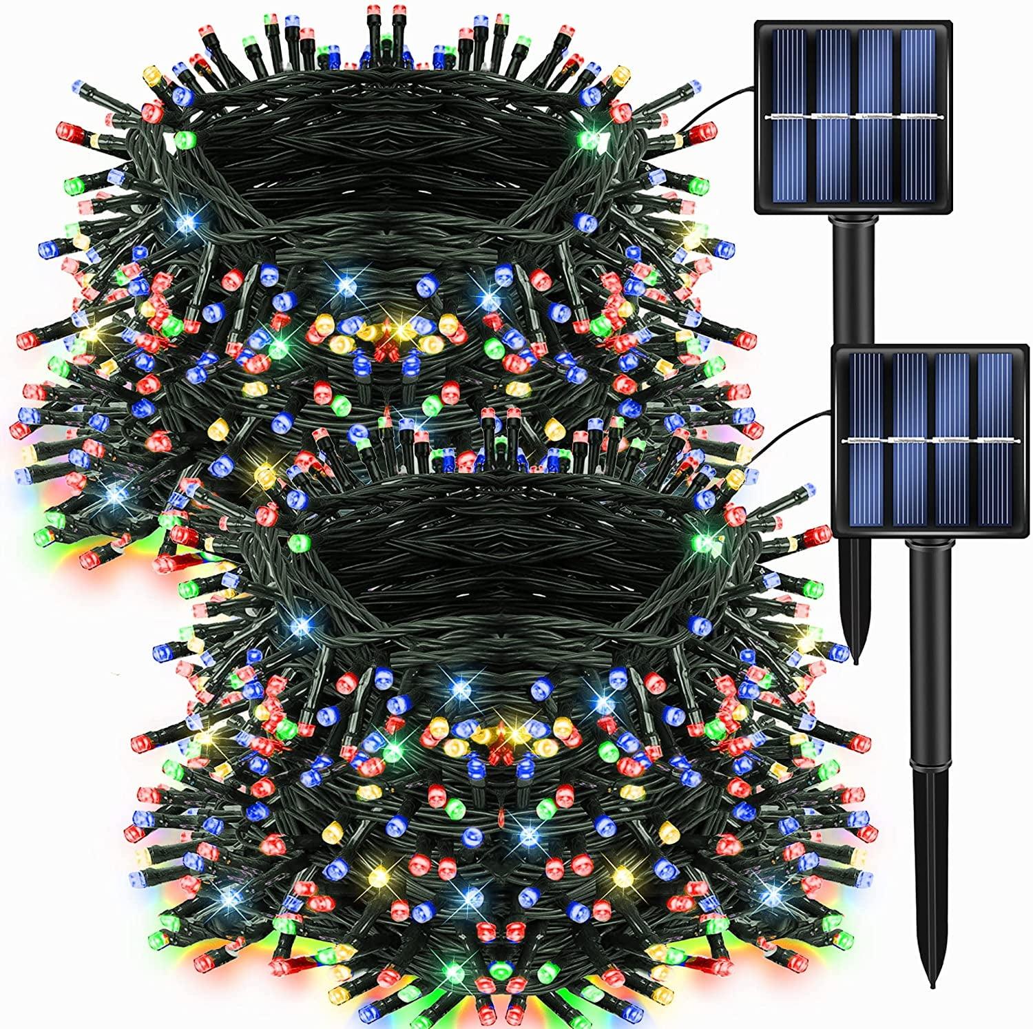 Dazzle Bright 2 Pack Total 400LED 132FT Multi-Colored Christmas Solar String Outdoor Lights, Solar Powered with 8 Modes Waterproof Fairy Lights for Bedroom Patio Garden Tree Party Yard Decoration