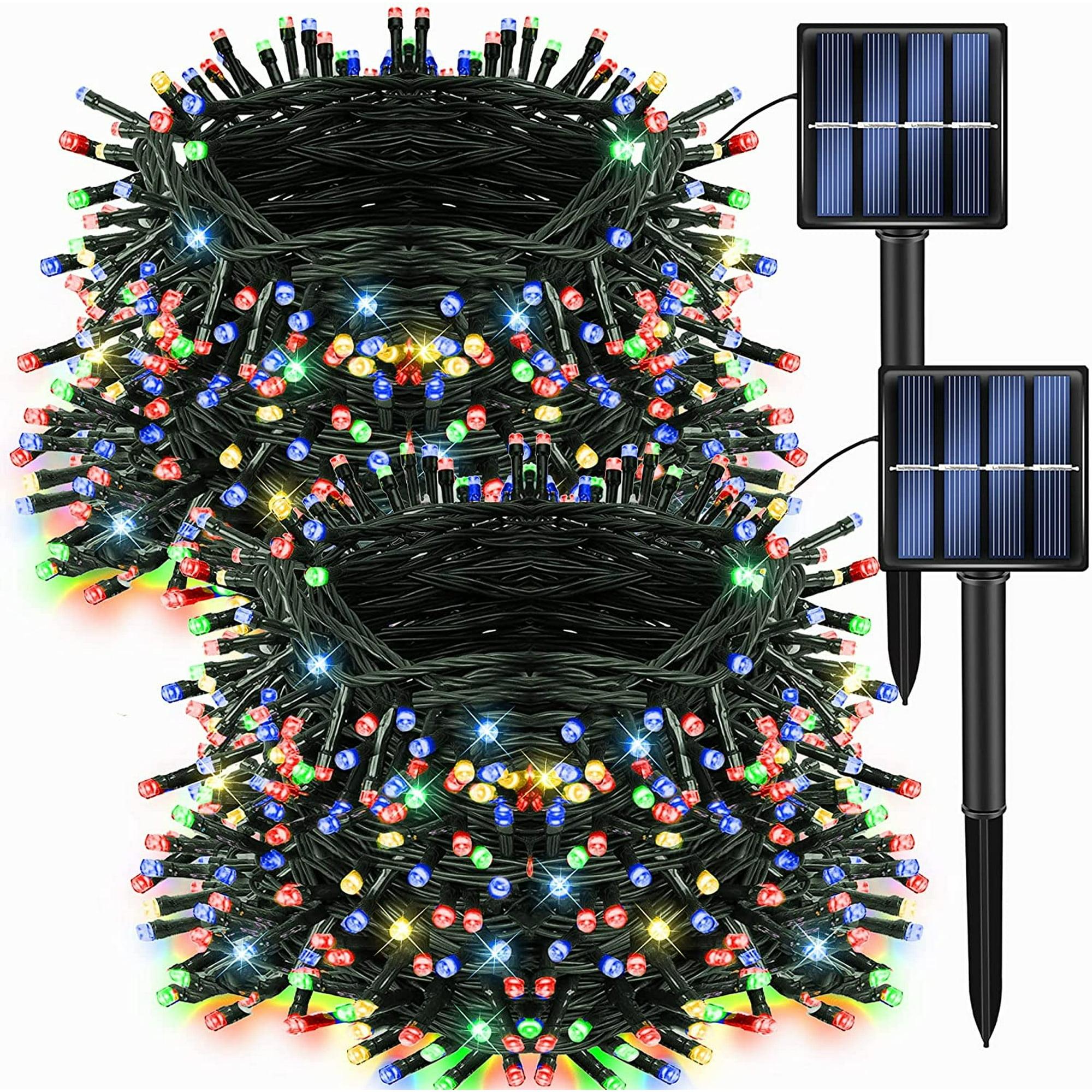 Dazzle Bright 2 Pack Total 400LED 132FT Multi-Colored Christmas Solar String Outdoor Lights, Solar Powered with 8 Modes Waterproof Fairy Lights for Bedroom Patio Garden Tree Party Yard Decoration