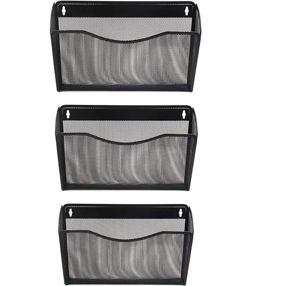 Mesh 3 Pack Wall Mounted File Holder Metal Hanging Vertical Wall File Pocket Organizer for Office and Home, Black