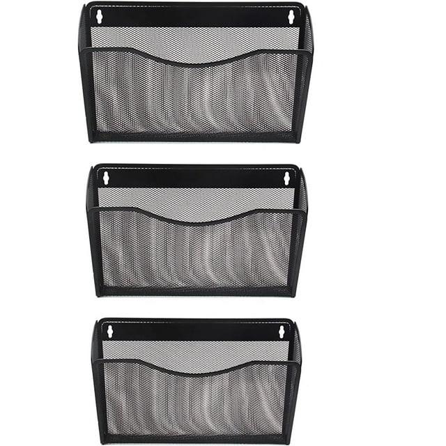 Mesh 3 Pack Wall Mounted File Holder Metal Hanging Vertical Wall File Pocket Organizer for Office and Home, Black