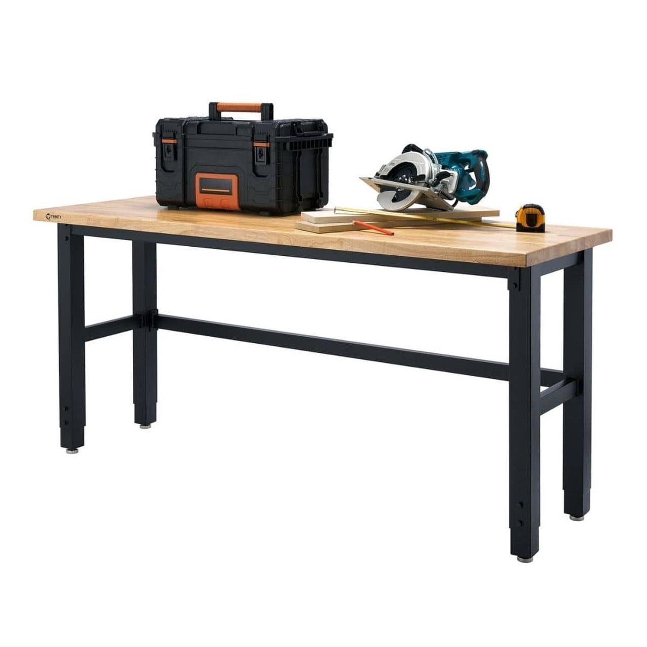 Trinity Adjustable 72'' Solid Rubberwood Workbench with Steel Frame