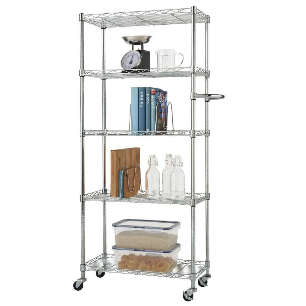 Chrome 24'' Adjustable Steel Pantry Rack with Wheels