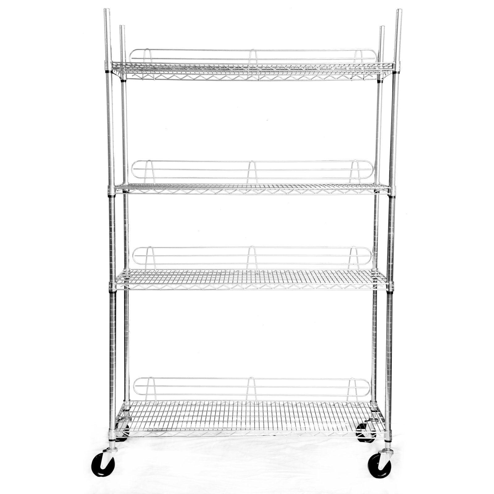 Adjustable Silver Steel 4-Tier Wire Shelving Unit with Wheels