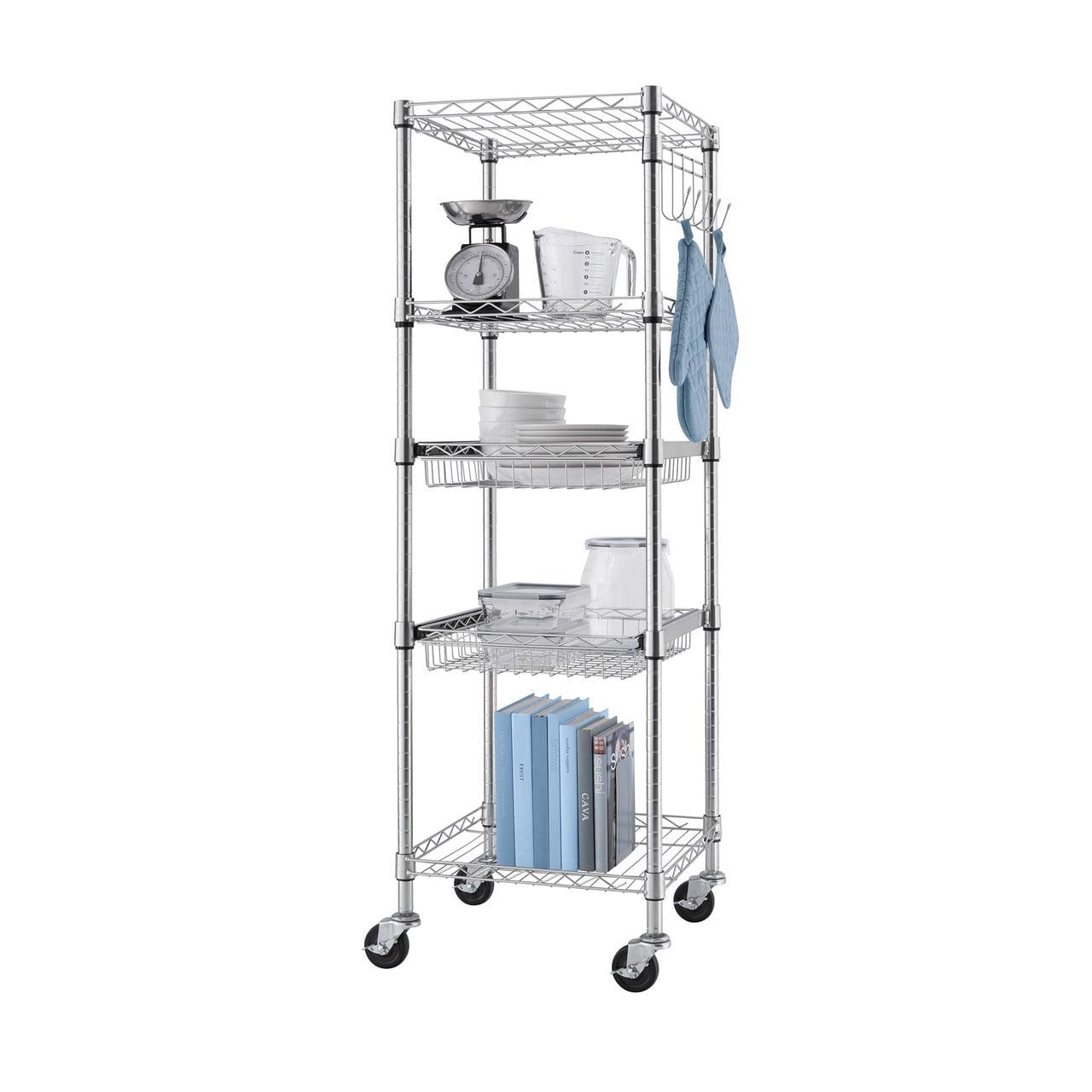 EcoStorage Chrome 5-Tier Square Rack with Adjustable Shelves and Wheels