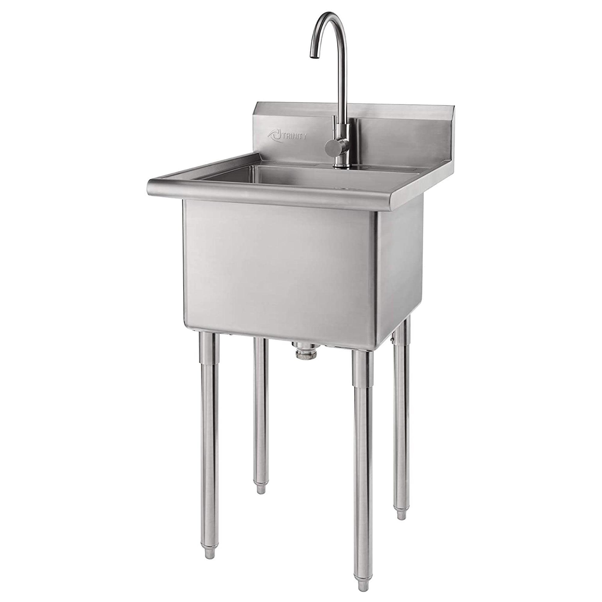 TRINITY Stainless Steel Utility Sink with Faucet and Adjustable Feet