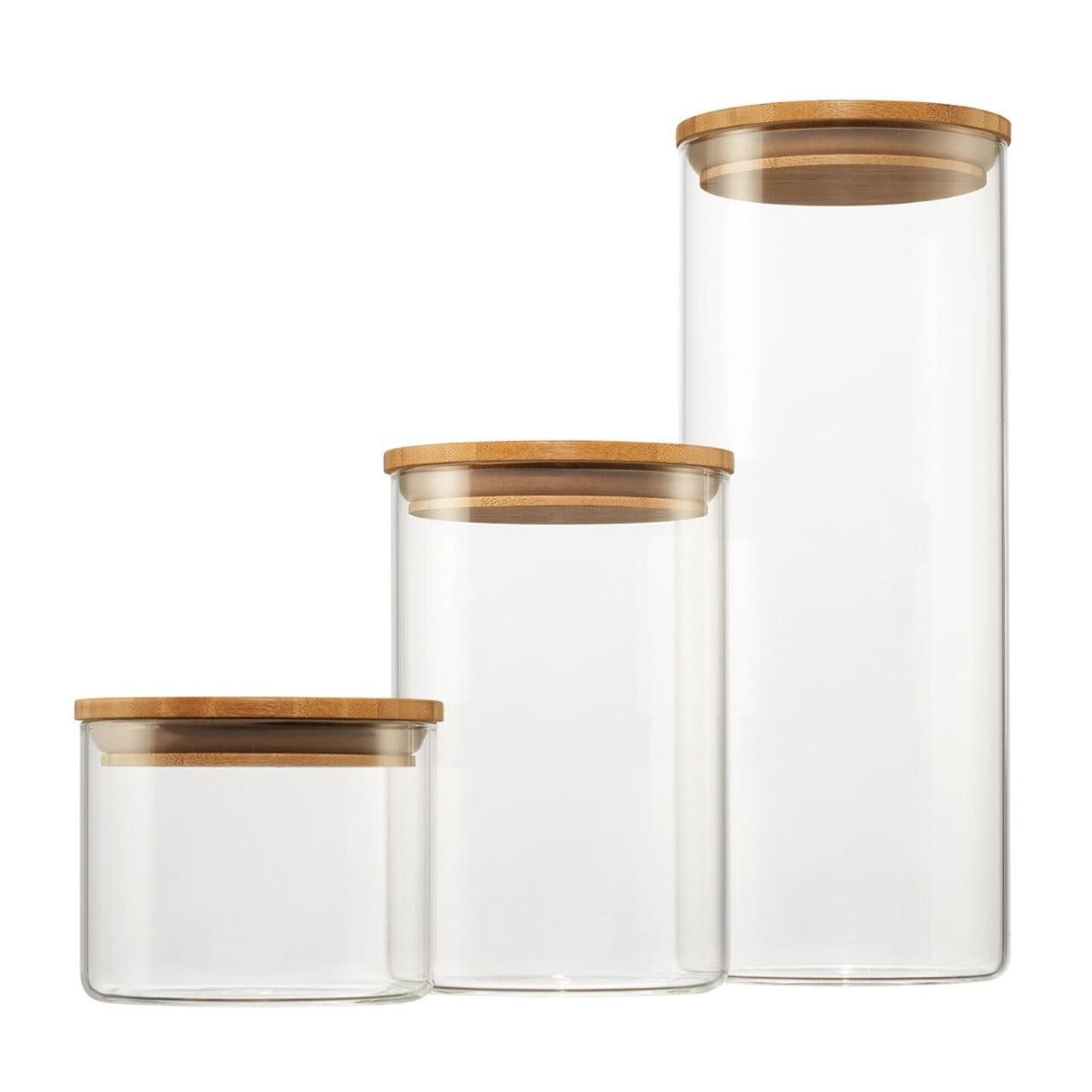 Clear Glass Cylinder Canisters with Bamboo Lids - Set of 3