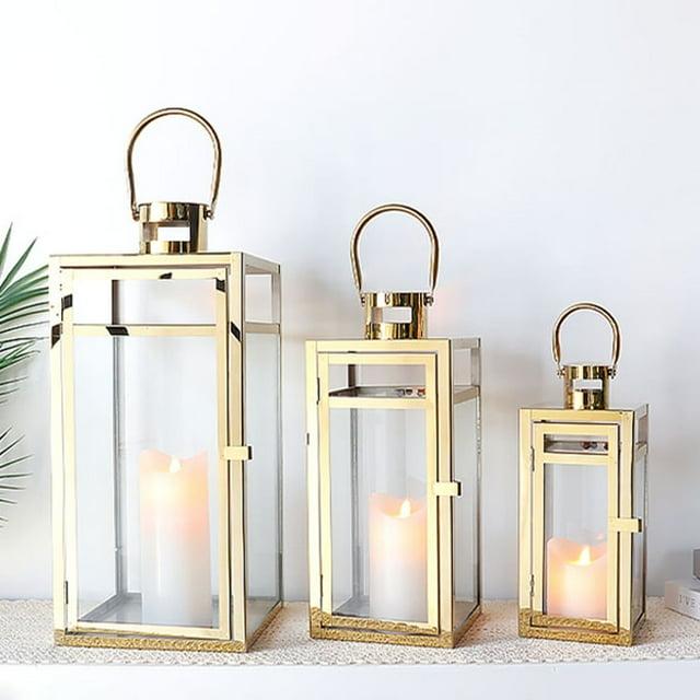 Set of 3 12/15/19 inch Metal Lanterns with Tempered Glass (Gold )