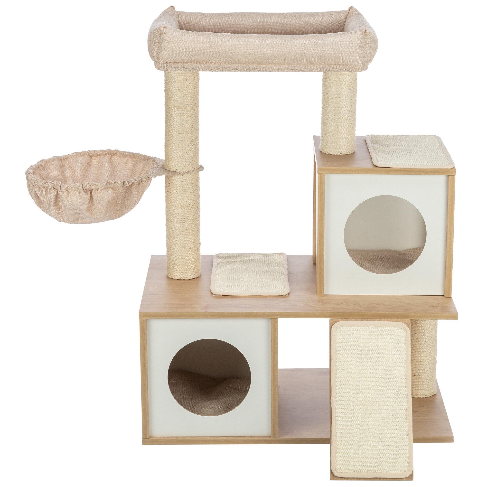 TRIXIE Addison 35.5-in Cat Tree, Modern Wood Cat Tower, Sisal Scratching Posts & Pads, 2 Condos, Hammock, Cozy Bed