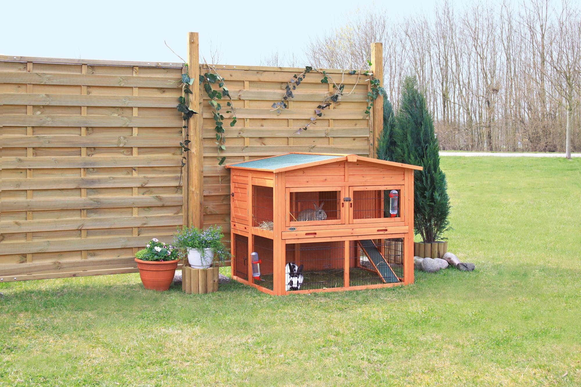 TRIXIE Deluxe 2-Story Rabbit Hutch with Run, Attic Storage Ramp, Ideal for Rabbits Guinea Pigs