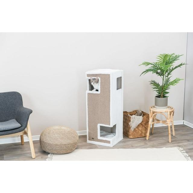 TRIXIE Gerardo Plush & Sisal 3-Story 39.4" Cat Condo Tower with Removable Cushions, Brown-White
