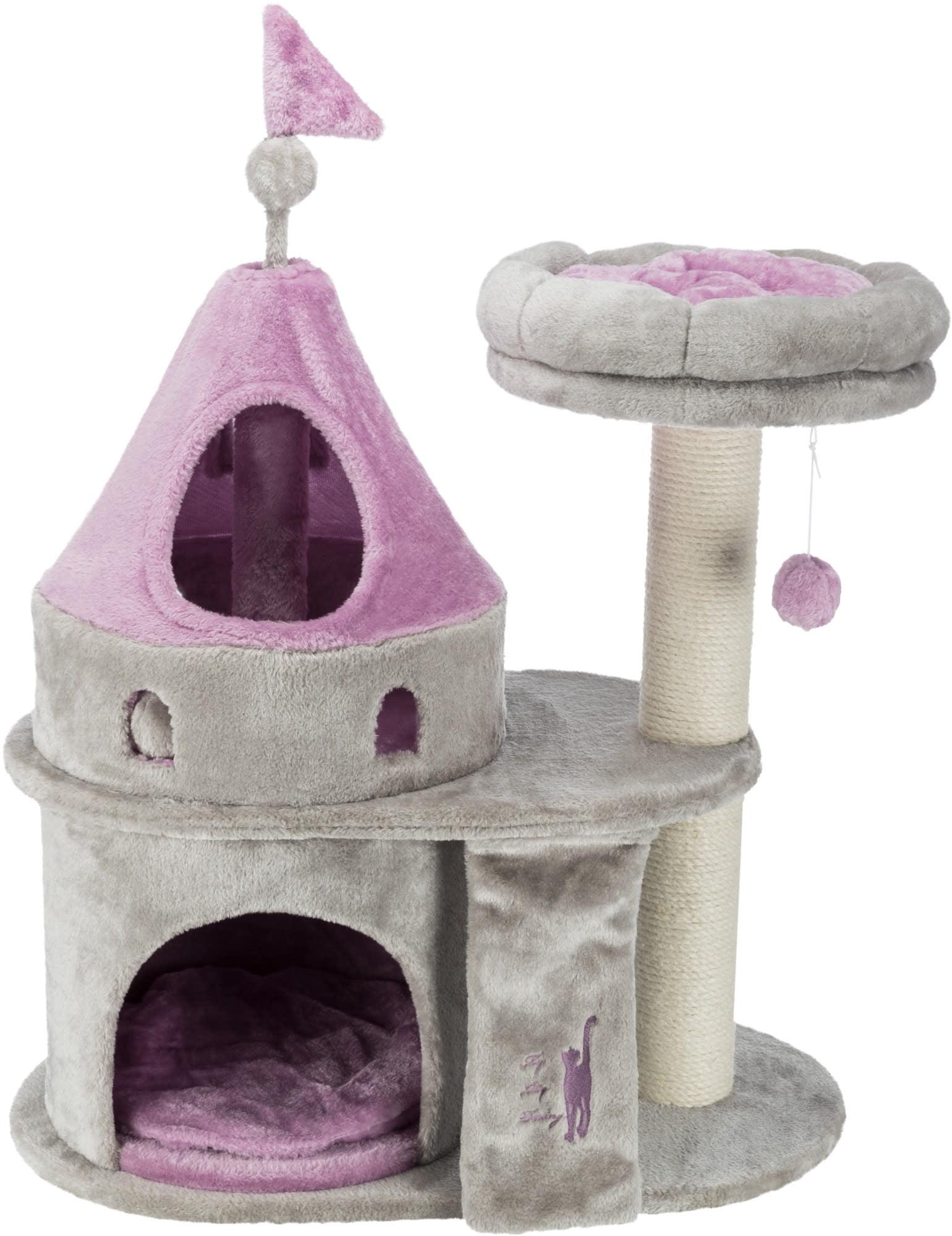 TRIXIE My Kitty Darling Castle Condo, Plush Cat Tree, Sisal Scratching Post, Removable Bed, Crinkling Blanket, Cat Toy