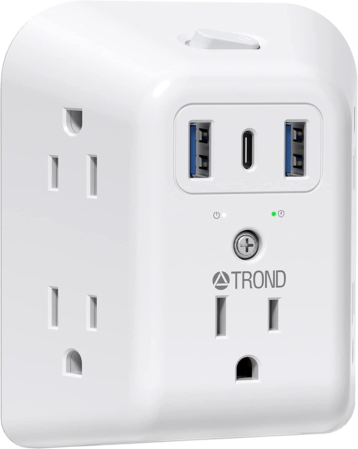 White 2 Prong to 3 Prong Power Strip with USB Ports