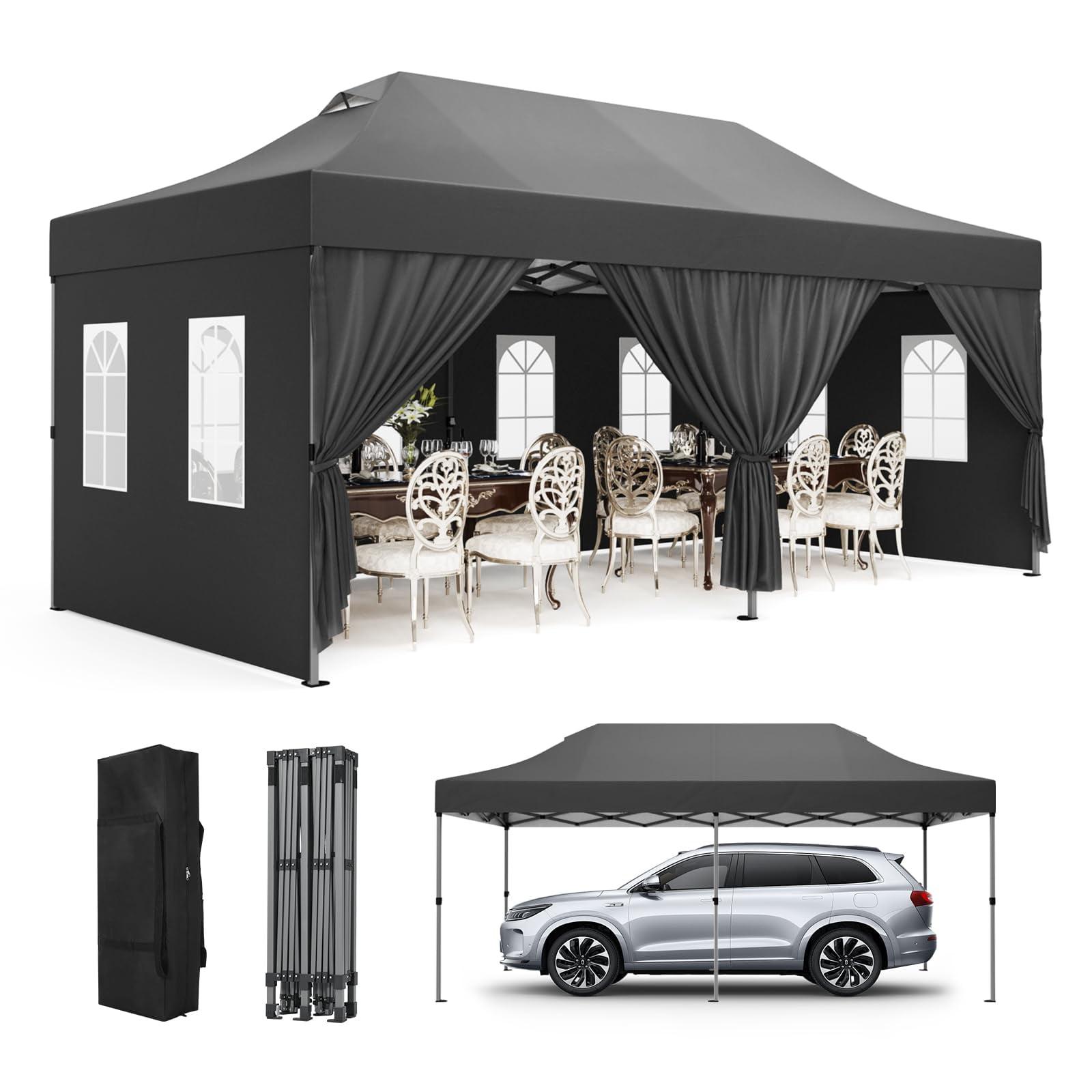 COBIZI Canopy Tent 10X20 Pop up Hollow Tent with 6 Removable Side Walls,Outdoor Event Party Canopy,Instant Portable,Suitable for Parties,Weddings,Camping and Beaches,with Wheeled Bag,Black