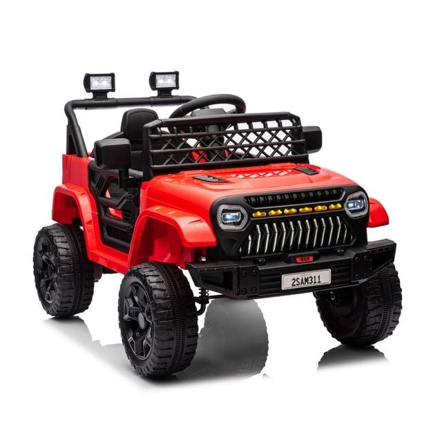 12V Ride On Car for Kids, Electric Vehicle Toddles, Battery Powered Truck Car Toy with RC, LED, Music, 4-Wheel Suspension, Red