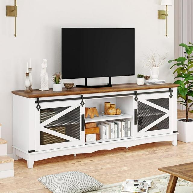 Farmhouse TV Stand with Sliding Barn Doors, TV Cabinet with Storage Shelf, Entertainment Center for 65" TV