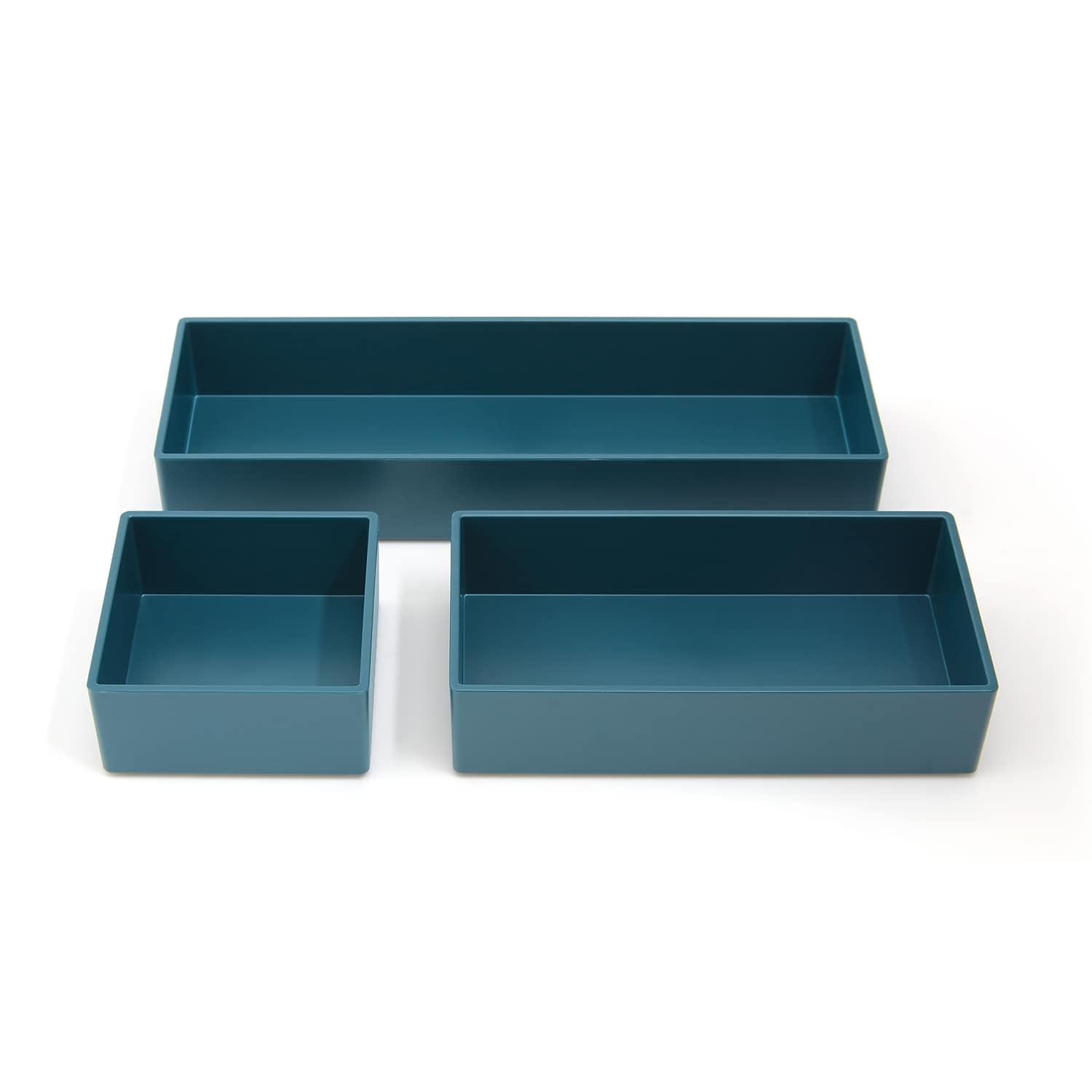 TRU RED 3 Piece Plastic Drawer Organizer Teal TR55299