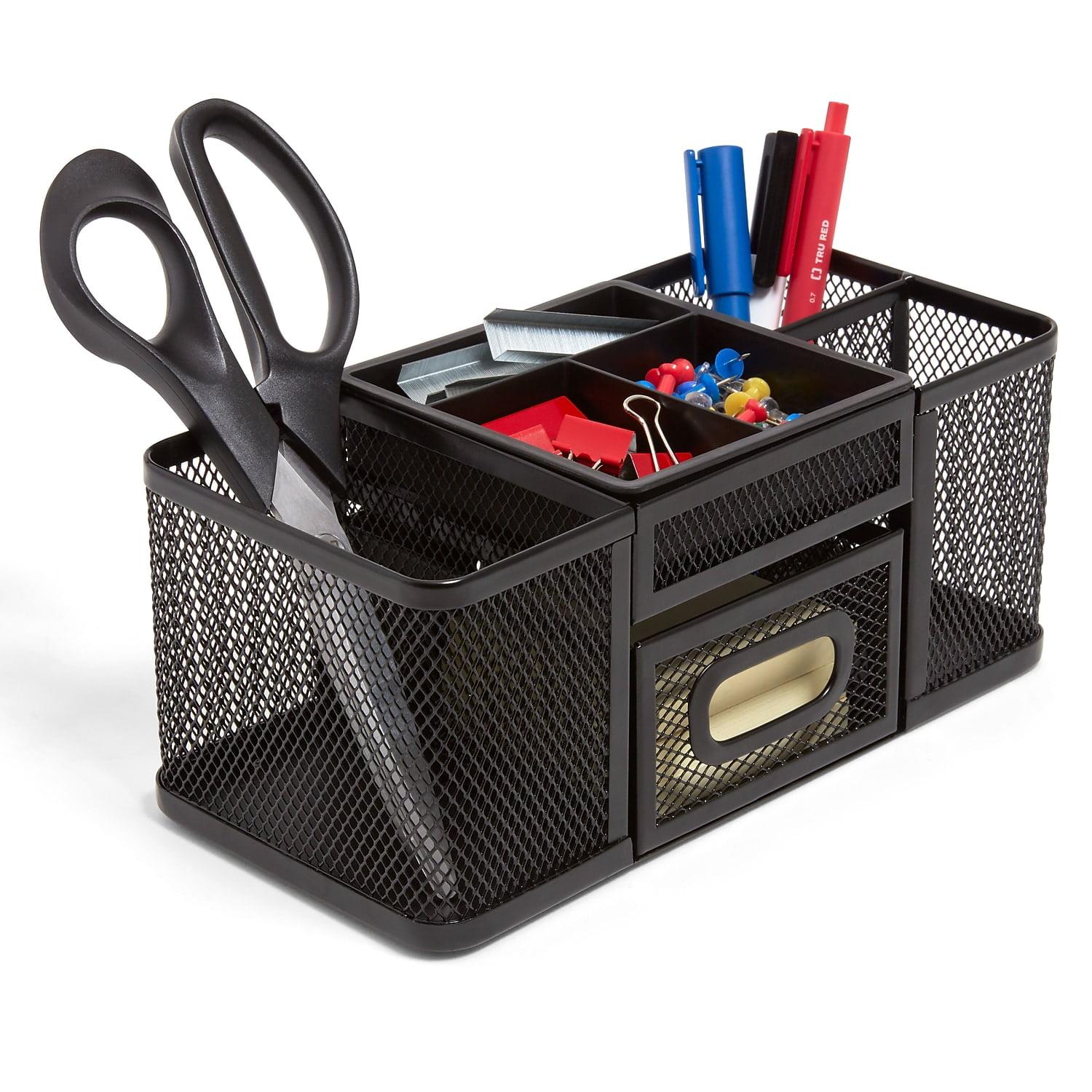 Matte Black Metal Mesh 7-Compartment Desk Organizer