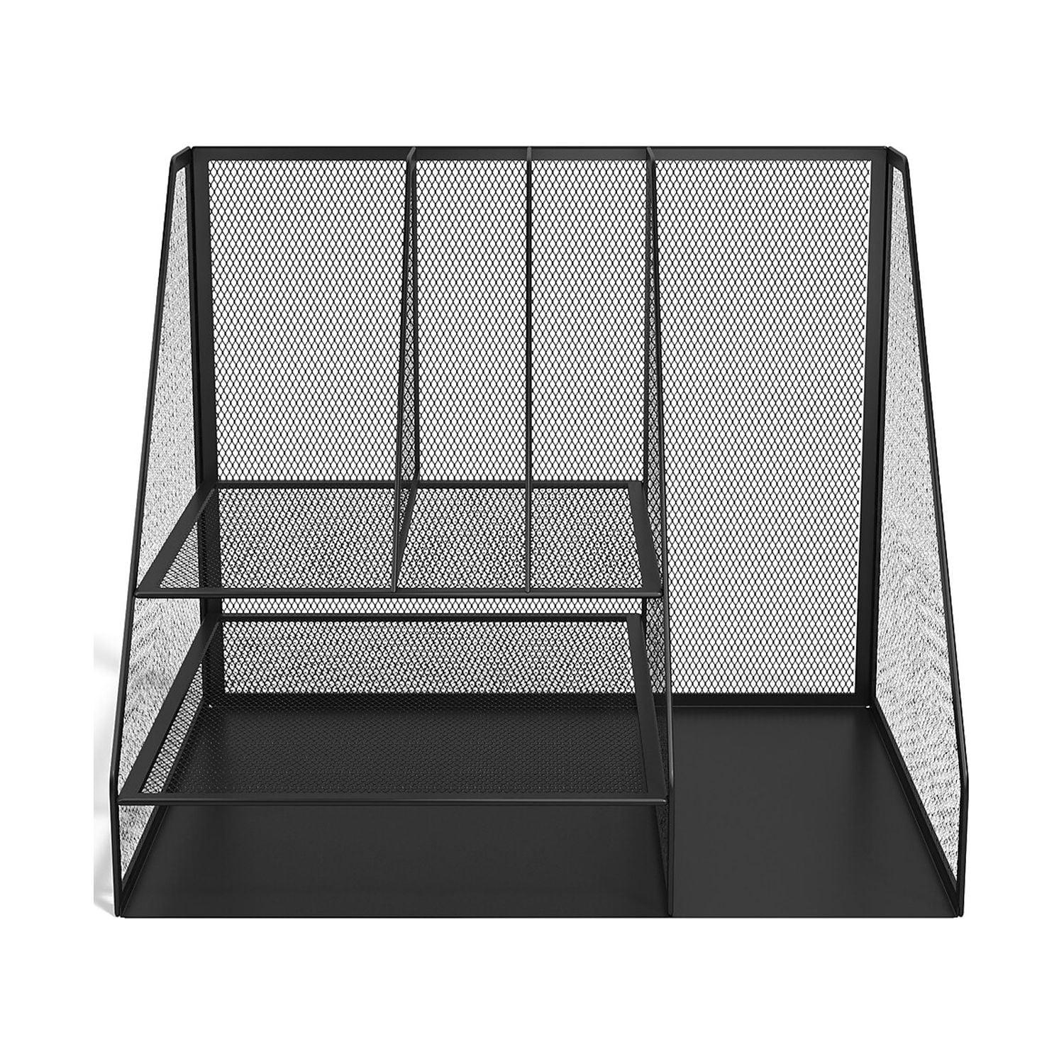 Matte Black Metal Mesh 6-Compartment Desk Organizer