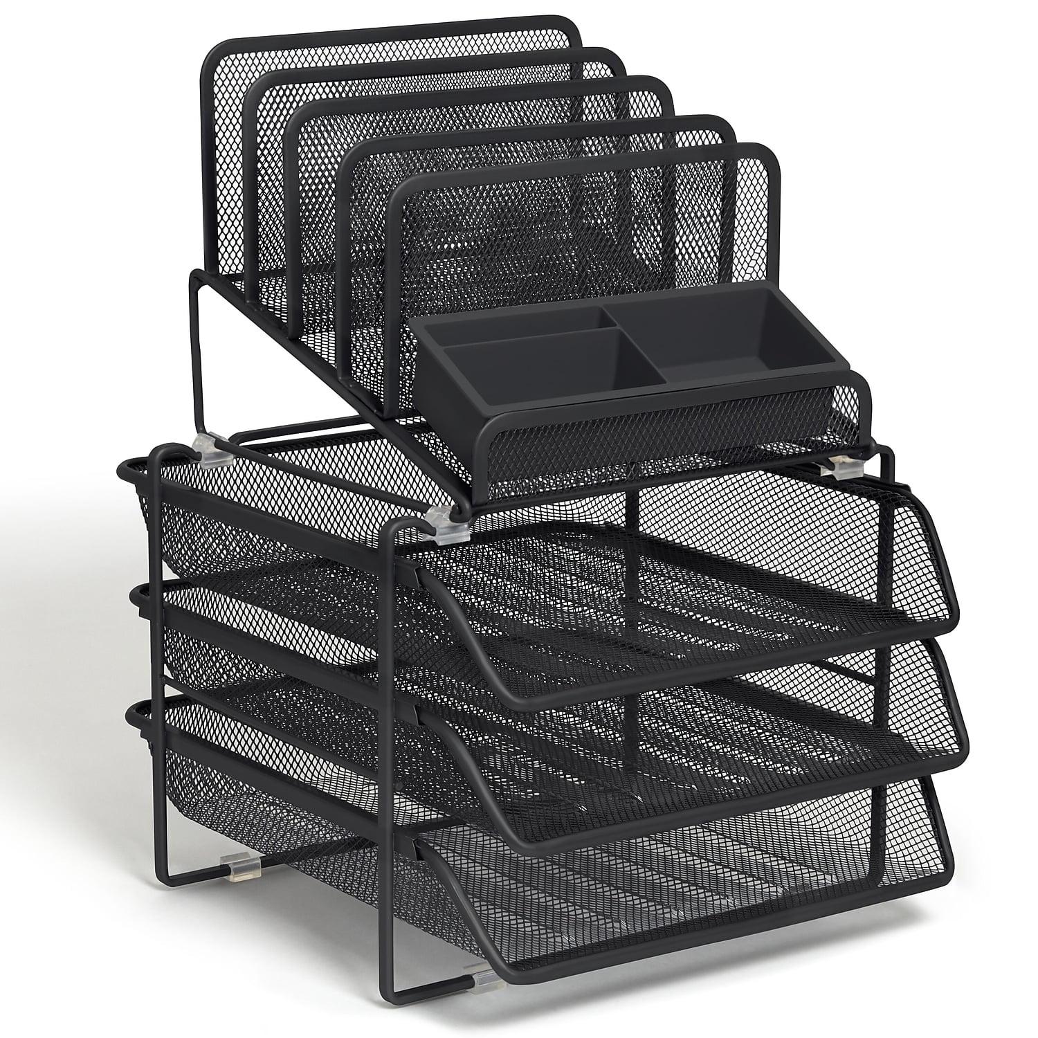 Matte Black Metal Mesh 10-Compartment Letter Tray Sorter