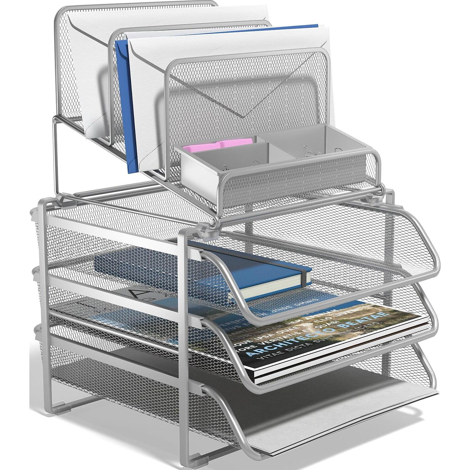 Silver Metal Mesh 10-Compartment Letter Tray and Sorter