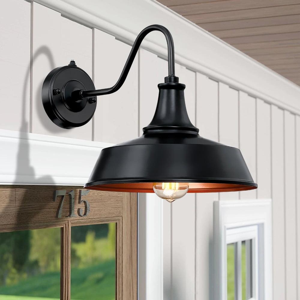 TRUE FINE 1-Light Black Dusk to Dawn Outdoor Wall Sconce Barn Light - 12"W