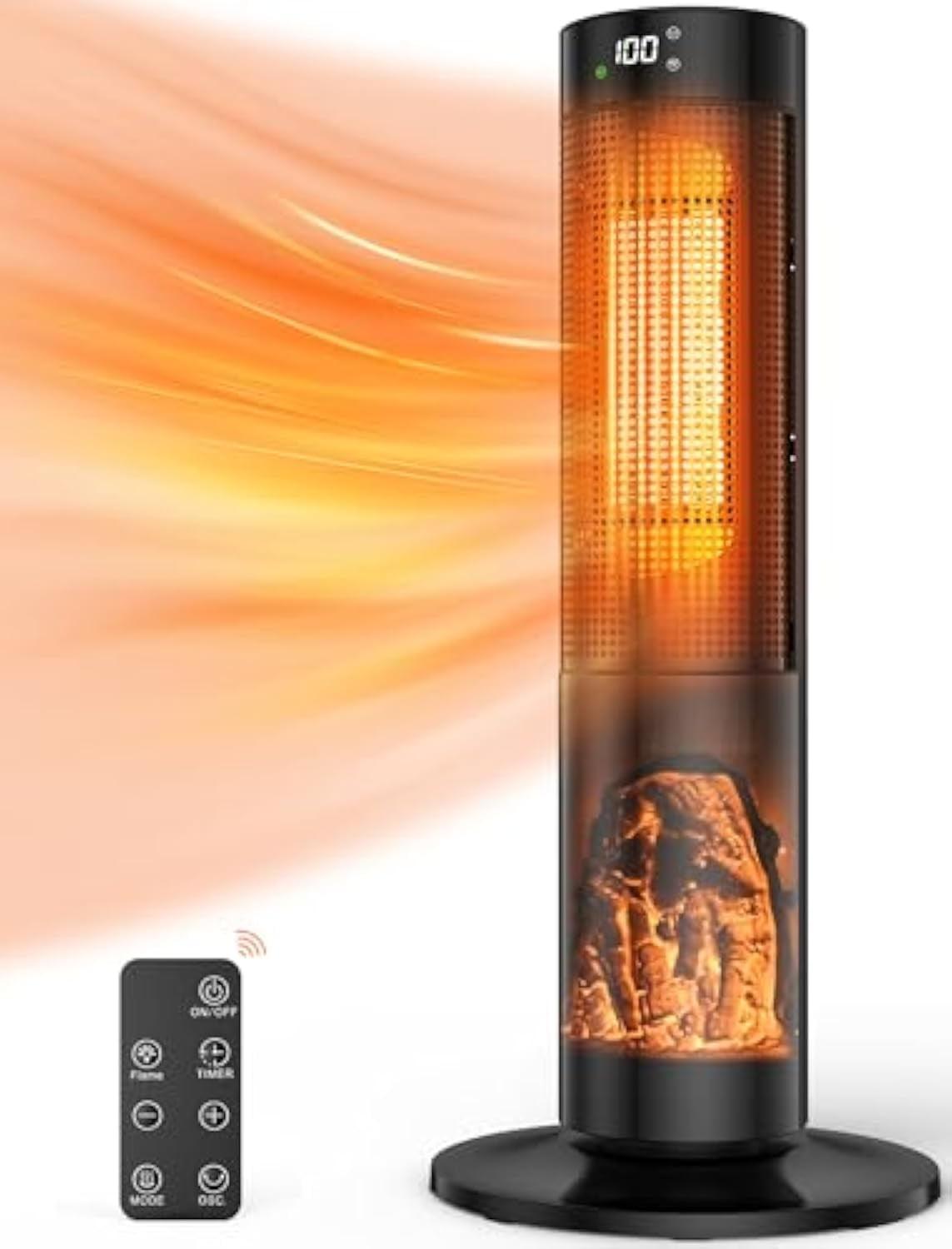 Black Ceramic Electric Tower Heater with Thermostat and Remote