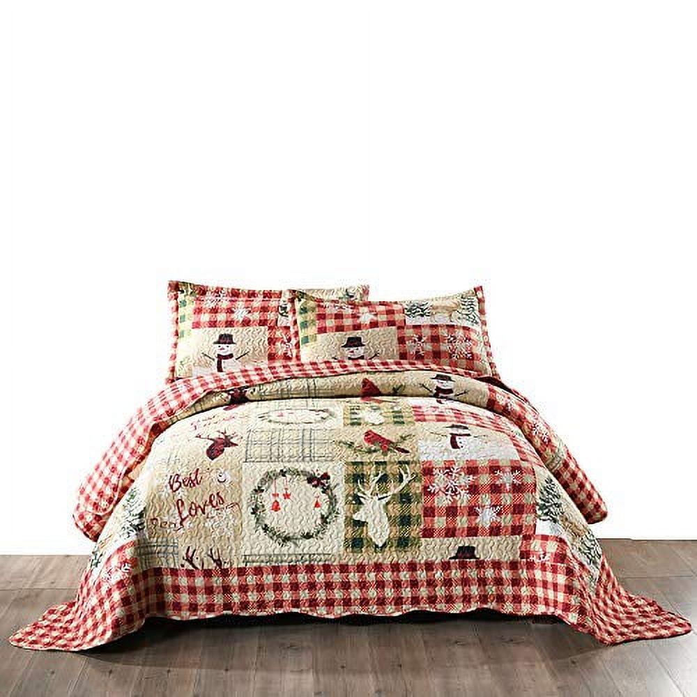 Christmas Quilt Set, Reversible Bedspread Coverlet, Lightweight Bed Cover, 1 Quilt 2 Pillow Shams