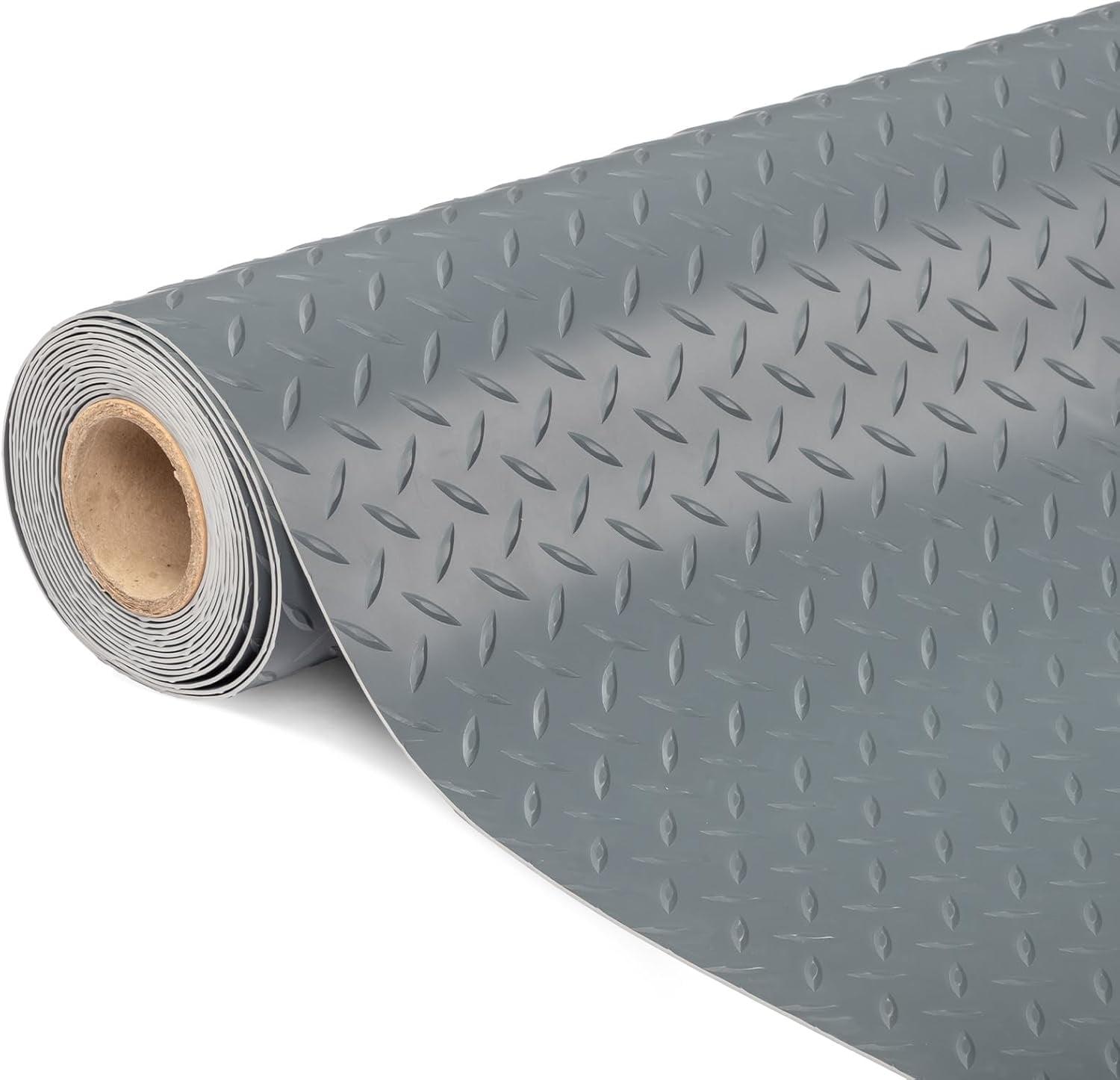 TUFFIOM 7.5 x 17 FT Garage Floor Mat, Thickened Diamond Plate PVC Garage Flooring Roll for Under Car Parking Protect, Floor Mats for Garage, RV Trailer Flooring, Water/Stain Resistant