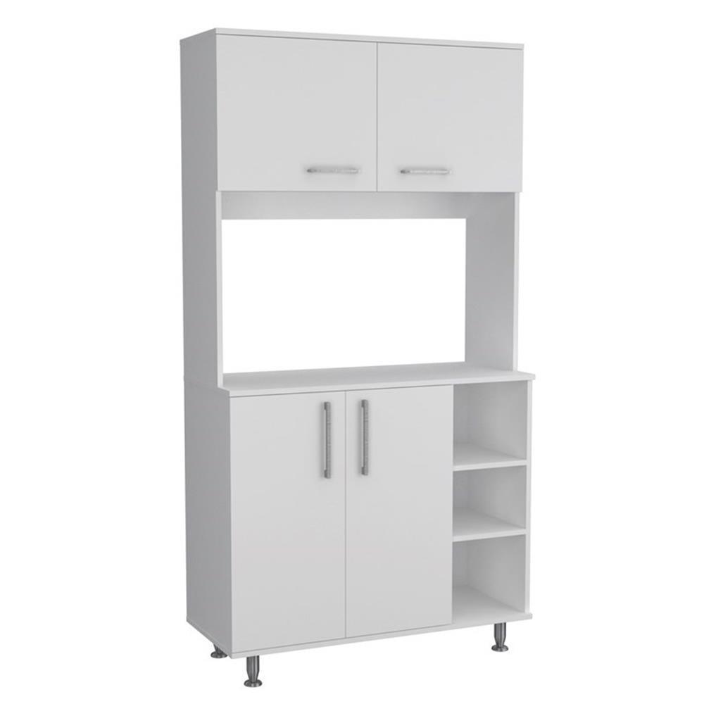 White Engineered Wood Wall-Mounted Pantry Cabinet with Shelves and Drawers