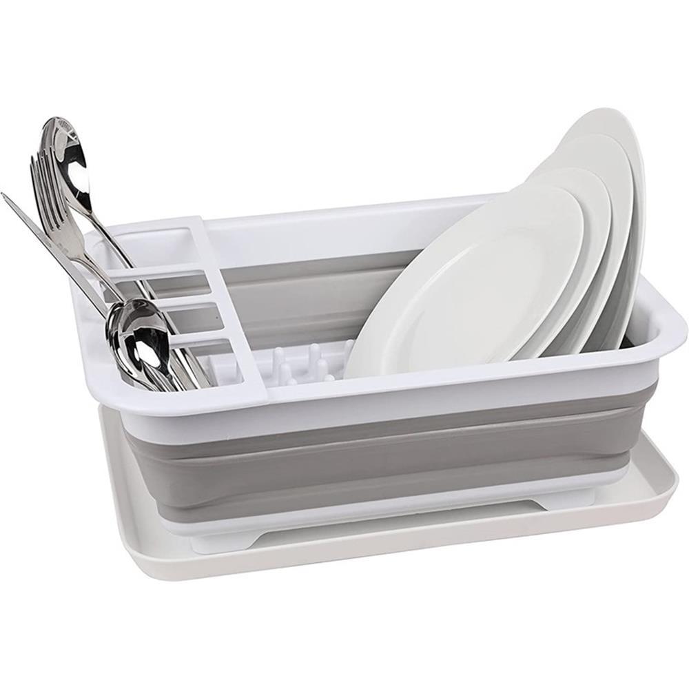 White and Gray Foldable Plastic Dish Drying Rack