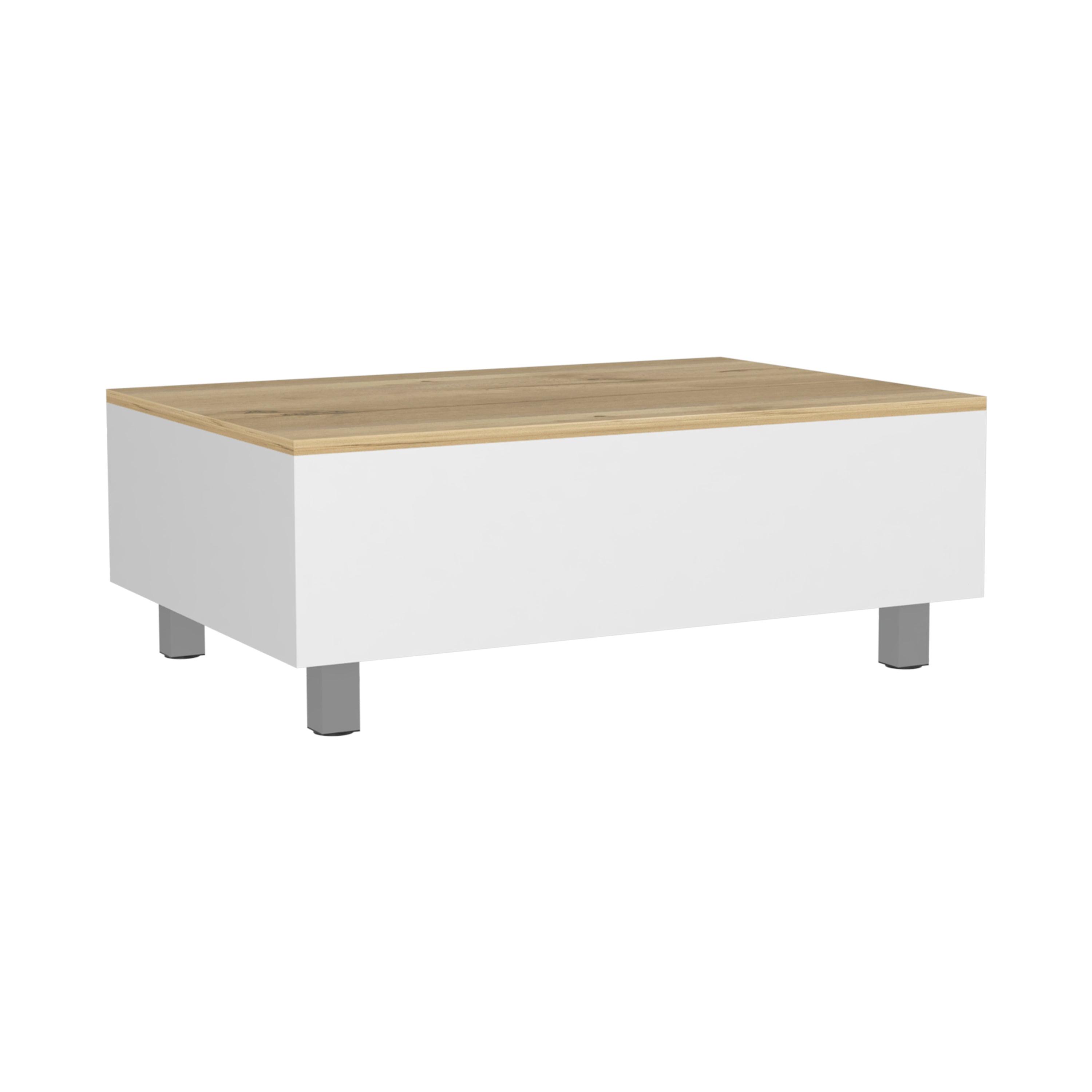 Modern Natural Wood Rectangular Lift-Top Coffee Table with Storage