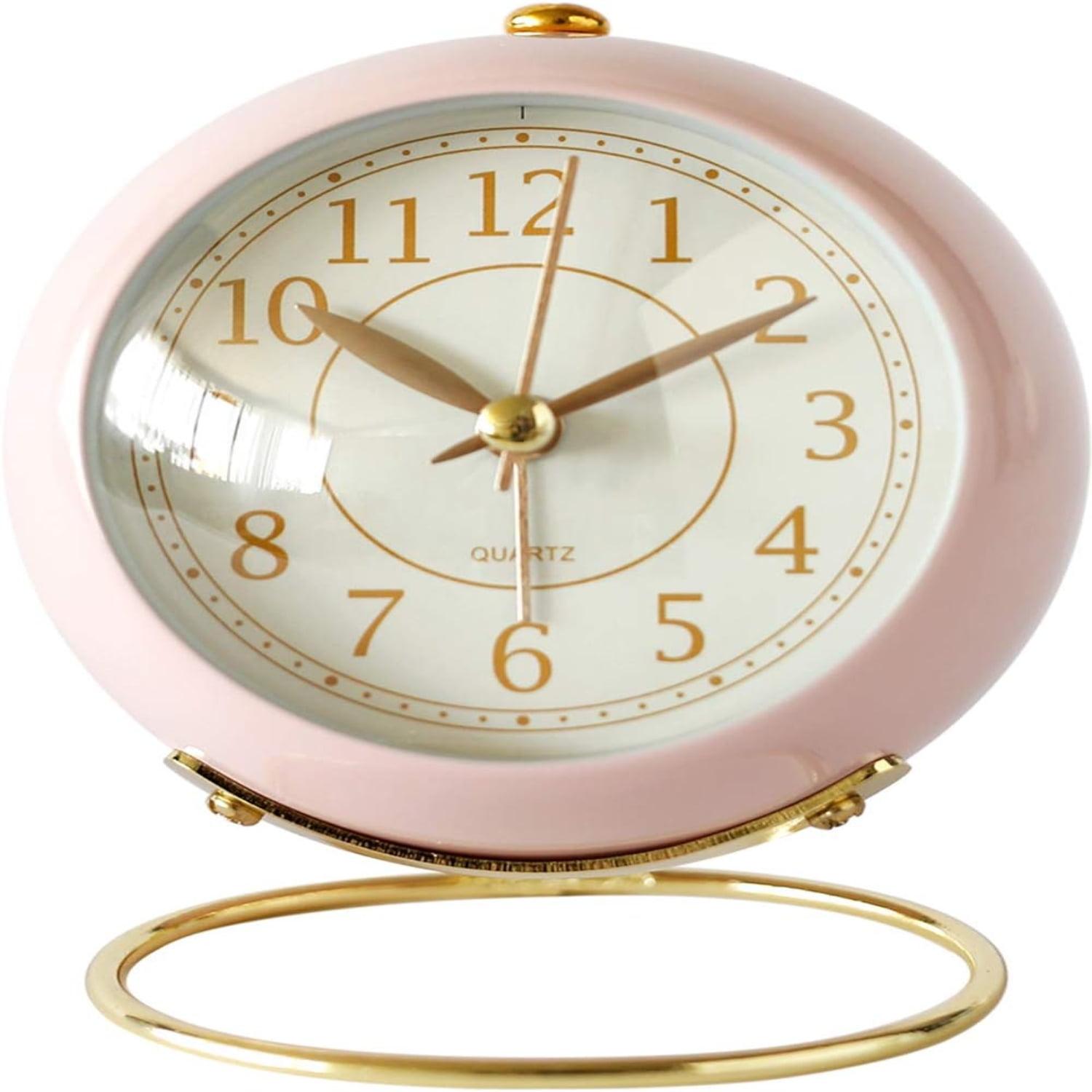 Small Table Clocks, Classic Non-Ticking Tabletop Alarm Clock With Backlight, Battery Operated Desk Astronaut Clock With Hd Glass For Living Room Bedroom Bedside Indoor Decor (Pink)