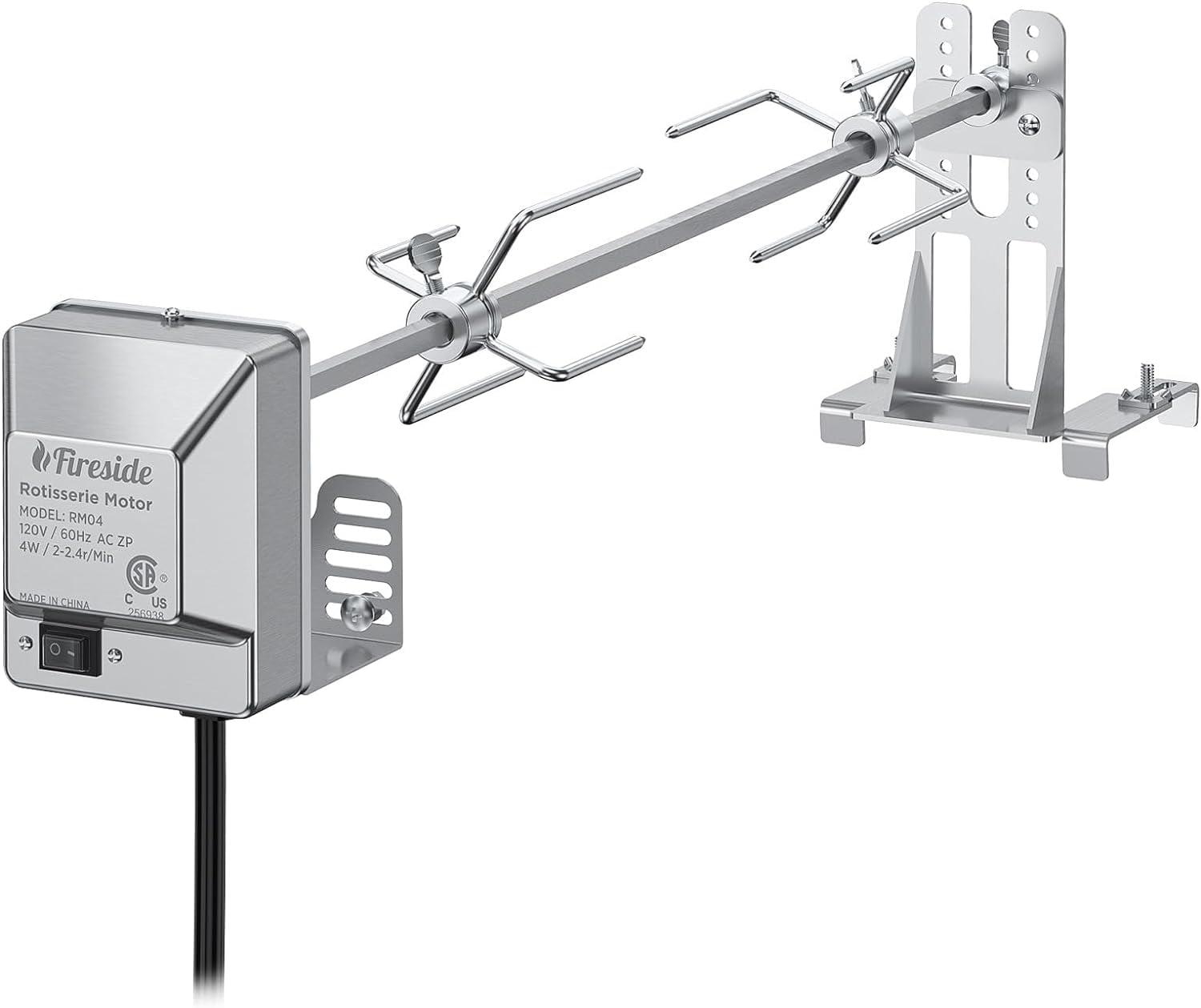 TURBRO Stainless Steel Rotisserie Kit for Most Gas Grills - Includes 4W Electric Motor, 28'' × 5/16" Square Spit Rod, Adjustable Height Support Bracket, Meat Forks - Ideal for Outdoor BBQ