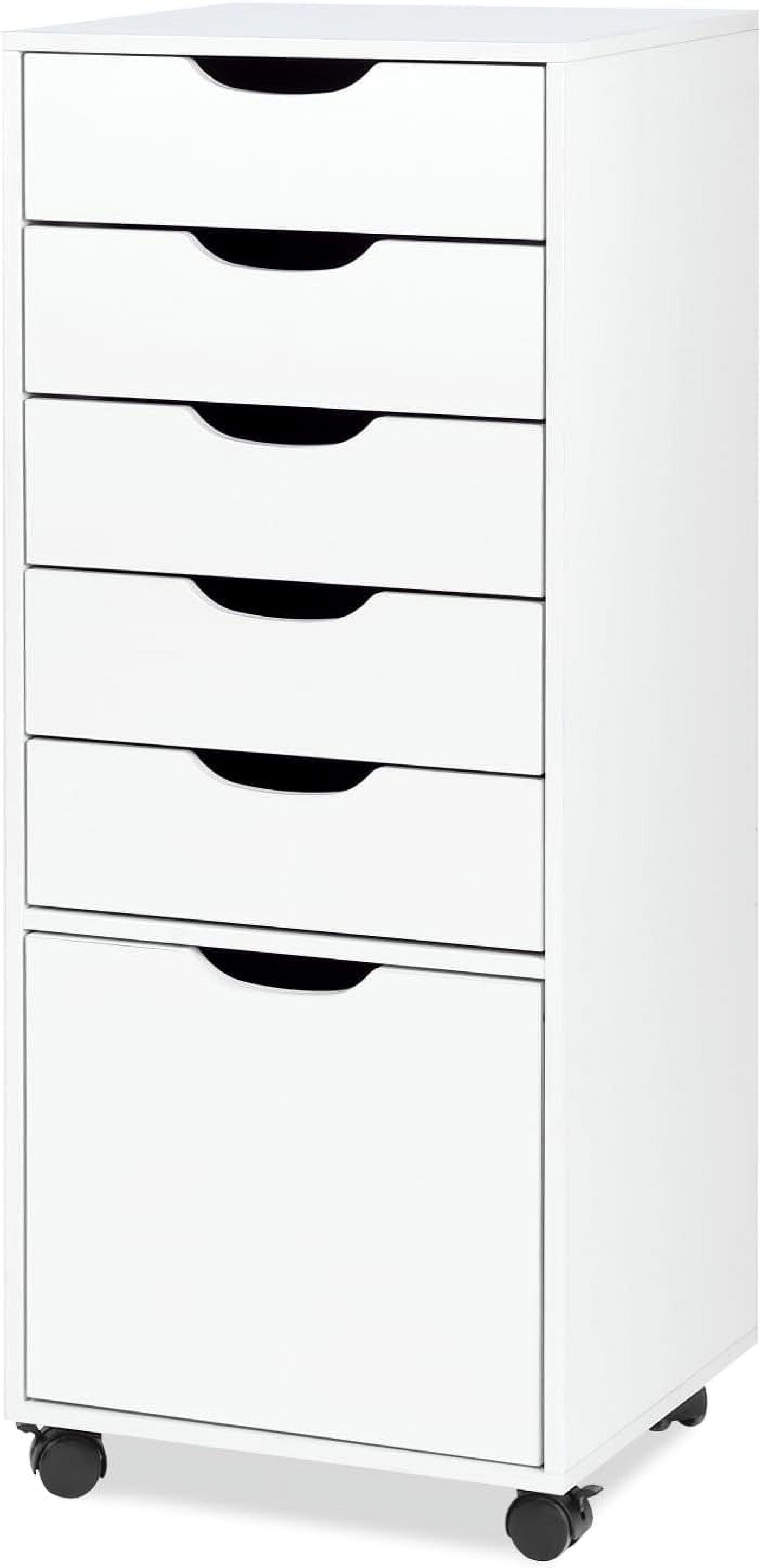 5 Drawer Dresser, Chest Dressers with Wheels, Wood Storage Cabinet for Bedroom, Home, Office Organization, White