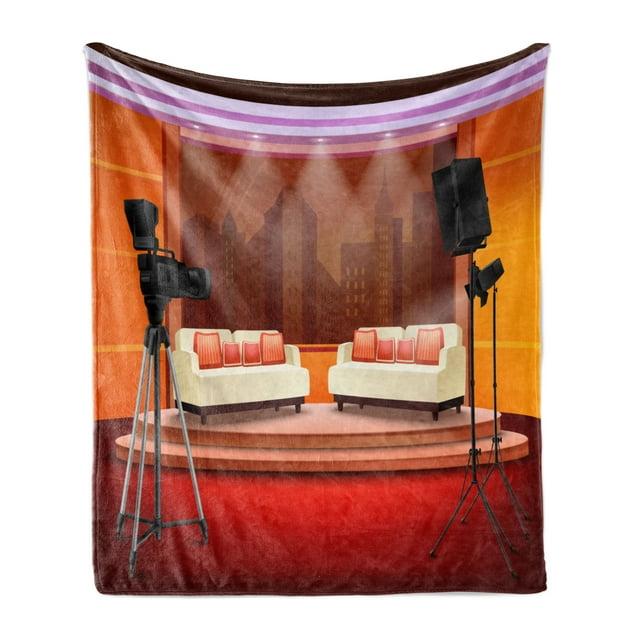 Ambesonne Ambesonne TV Show Fleece Throw Blanket Talk Show Studio Cartoon Multicolor