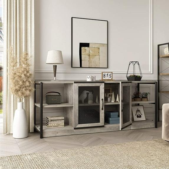 TV Stand Farmhouse Entertainment Center with Double Mesh Door Industrial TV Console Table with Storage Shelves for Televisions up to 65 inch
