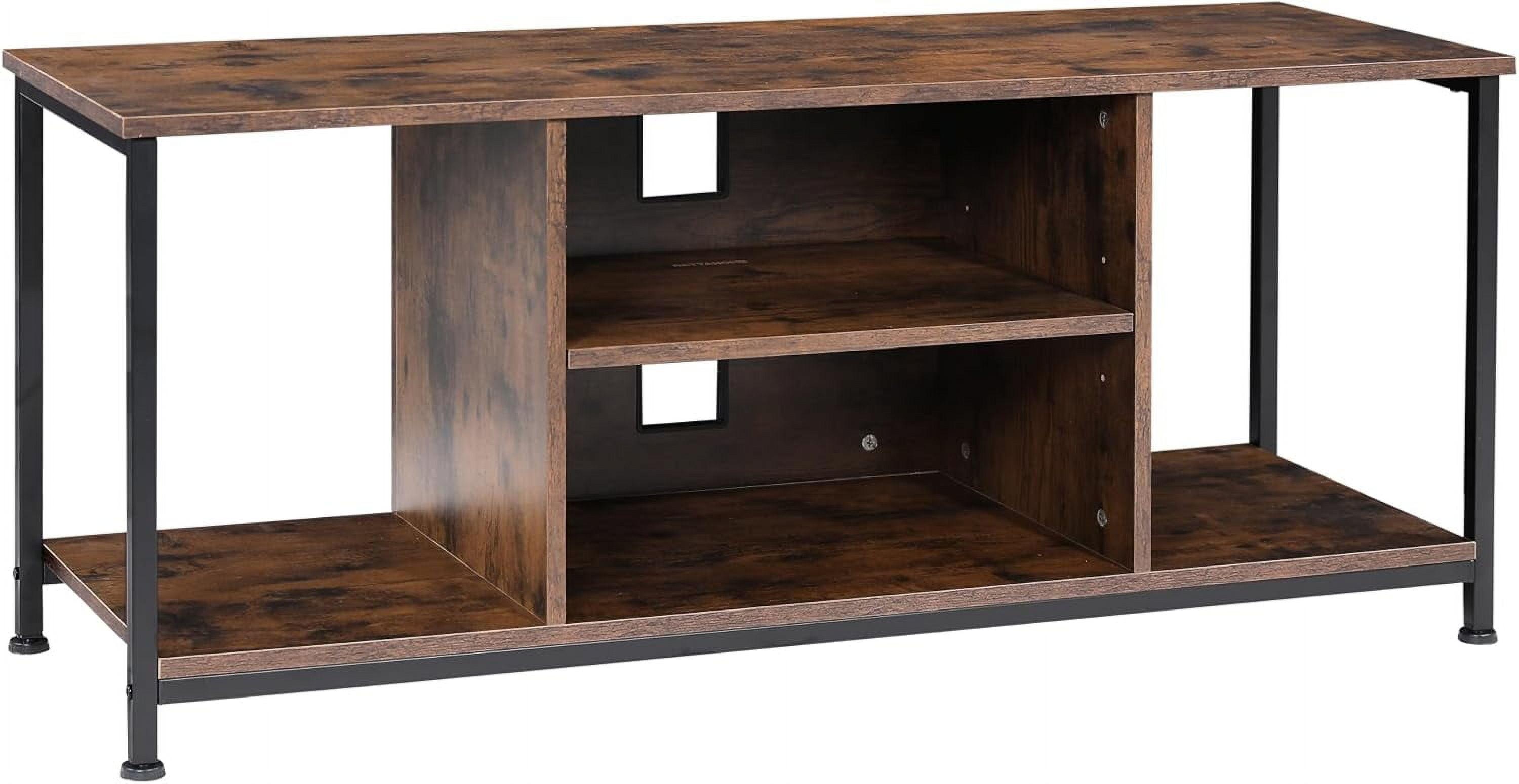 TV Stand for Up to 55 Inch TVs, Accent TV Cabinet with Open Shelf for Living Room, Media Center, Steel Frame, Rustic Brown and Black