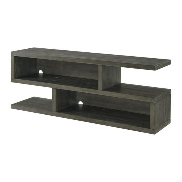 TV Stand with Cantilever Open Shelving and S Shape, Brown- Saltoro Sherpi