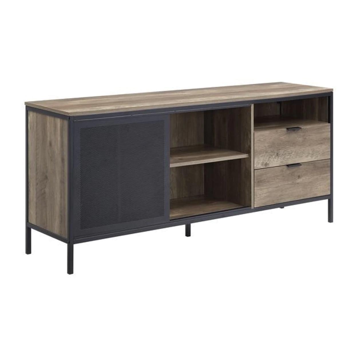 Rustic Oak Brown 63" TV Stand with Built-In Fireplace and Storage