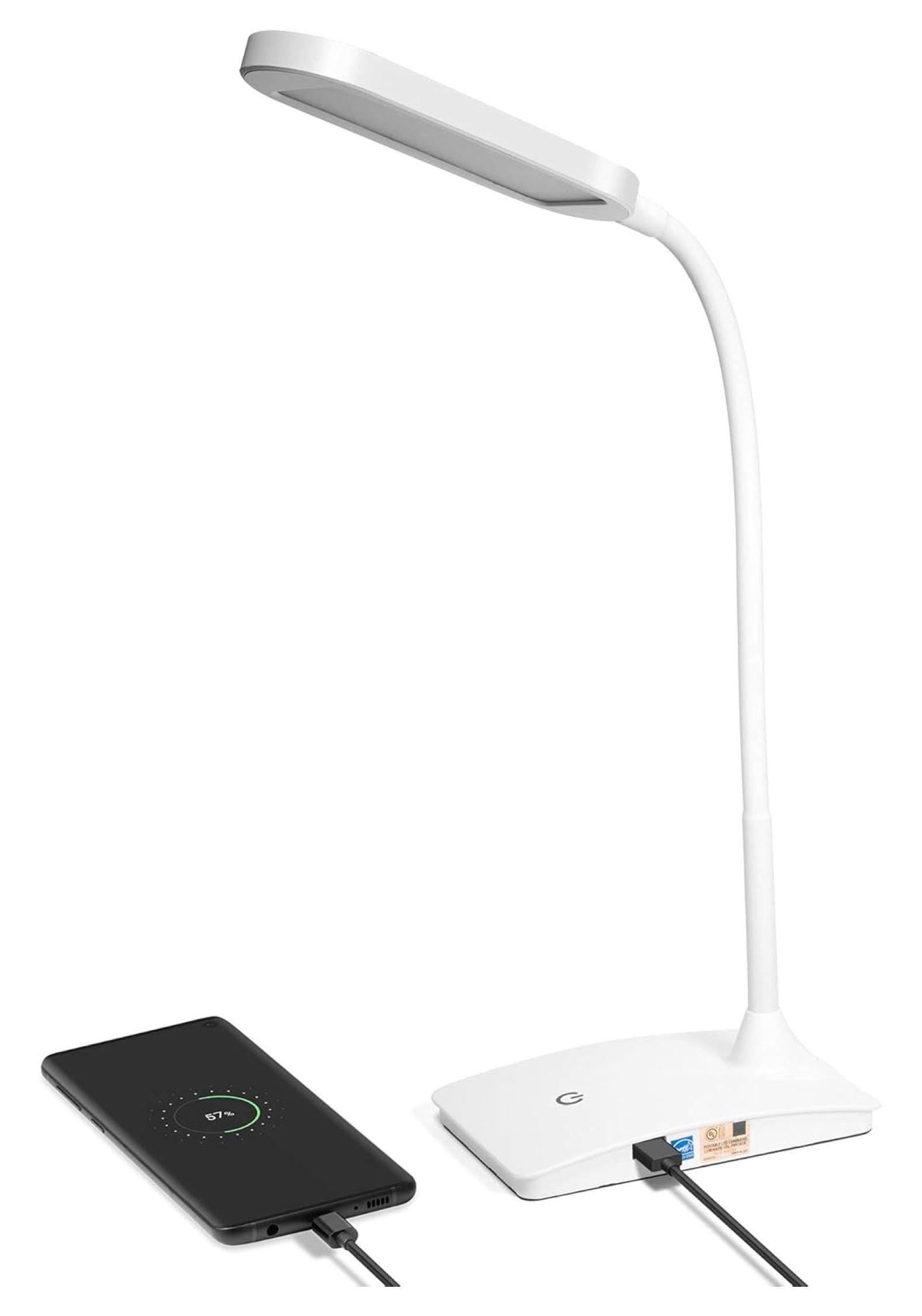 TW Lighting LED Desk Lamp with USB Charging Port Dimmable Study Home Office Lamps White