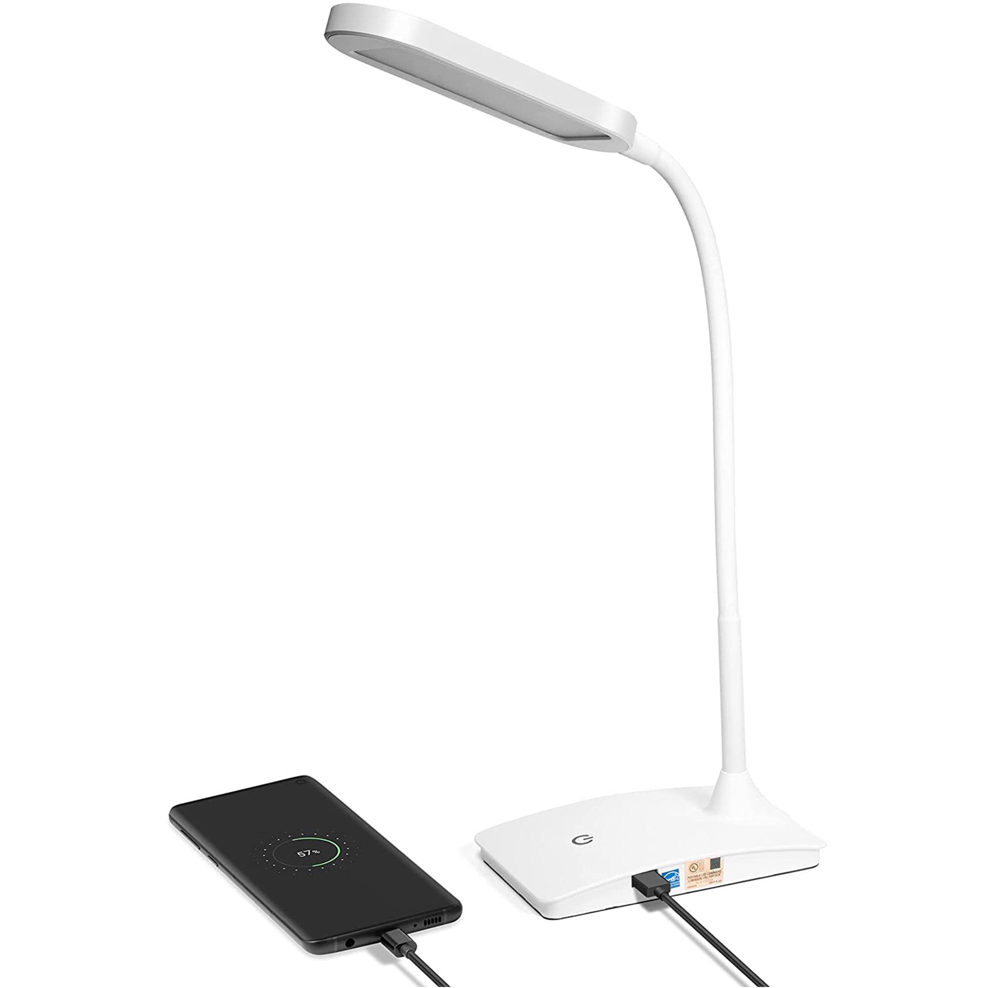 White Adjustable LED Desk Lamp with USB Port and Touch Dimmer