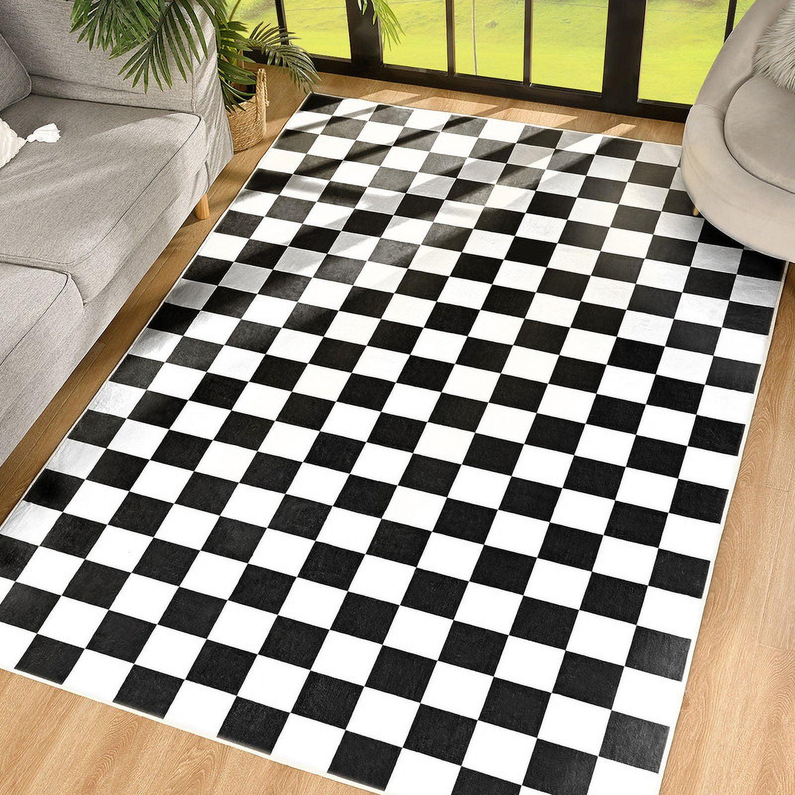 Corrigan Studio® Haylee Super Lightweight Plastic Straw Rug Checkered Black/White Outdoor Area Rug