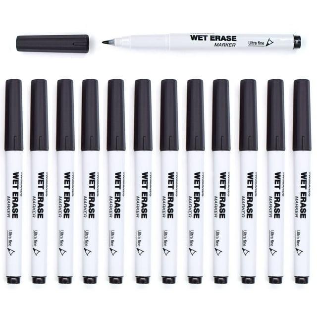TWOHANDS Wet Erase Markers Ultra Fine Tip,0.7mm,Low Odor,Extra Fine Point,Black,Whiteboard Markers for Office,Home,or Planning Dry Erase Board,20710