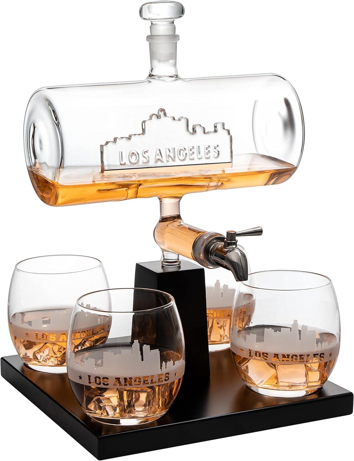 The Wine Savant Los Angeles Design Whiskey & Wine Decanter Set Includes 4 Los Angeles Design Whiskey Glasses, Unique Addition to Home Bar - 1100 ml