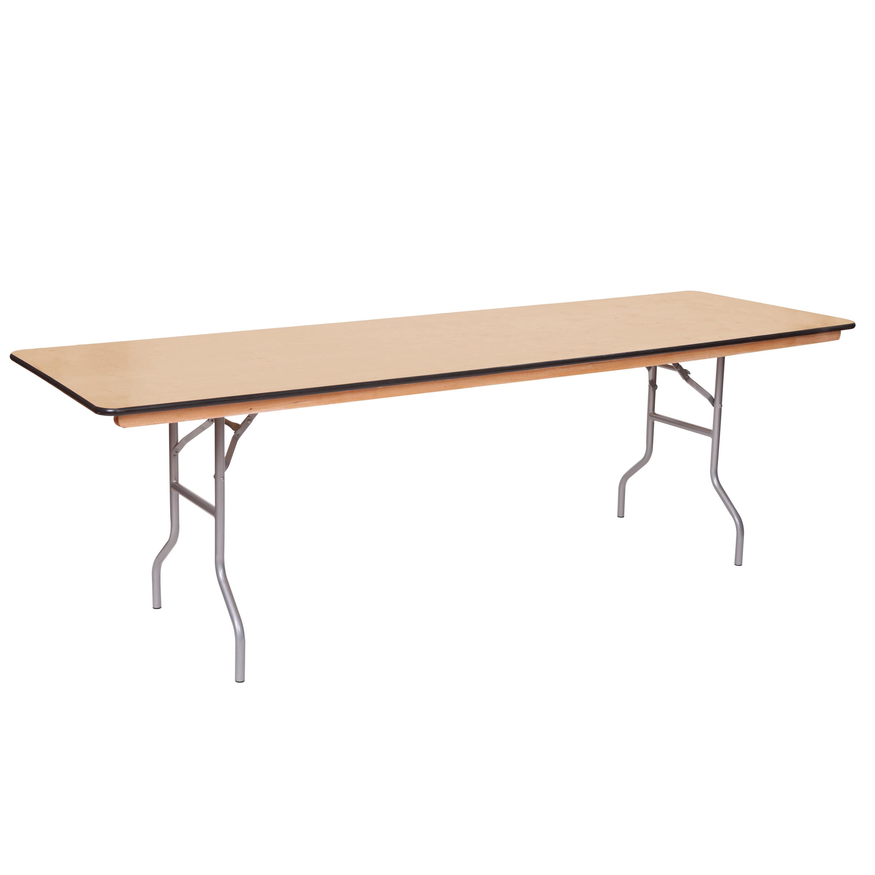 Sturdy Natural Wood Rectangular Banquet Table with Rubber Edge, 8'x30"