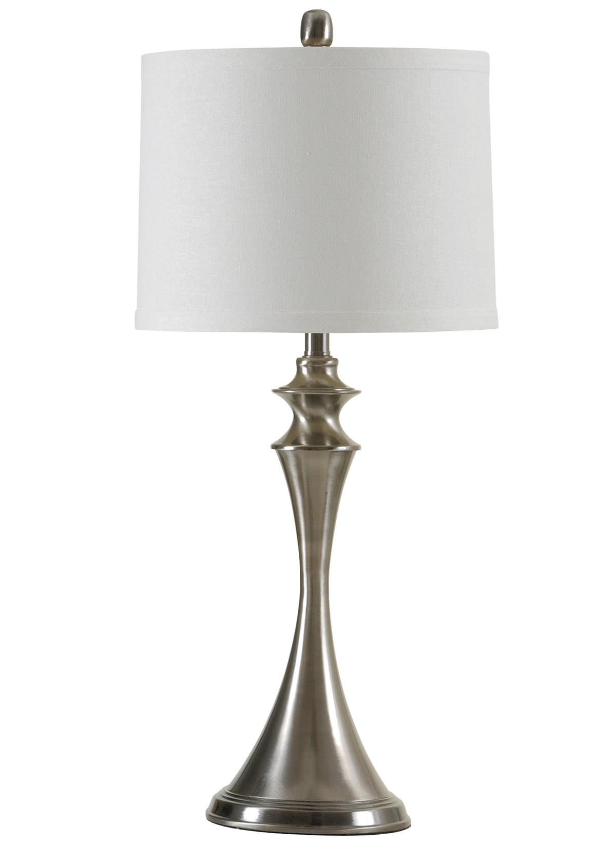 Black Brushed Steel Table Lamp with White Fabric Shade